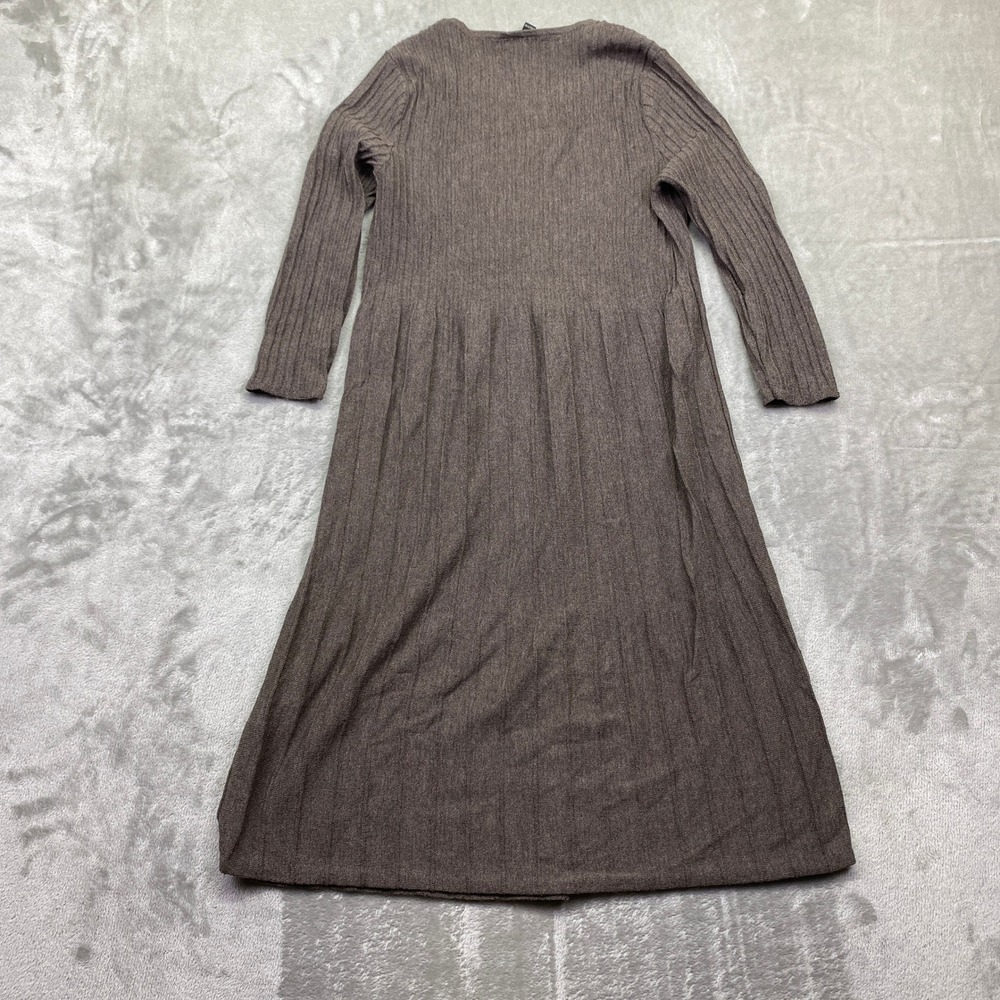 Eileen Fisher Wool Ribbed Knit Midi Dress Brown Long Sleeve XXS Pleated Festive - Picture 8 of 10